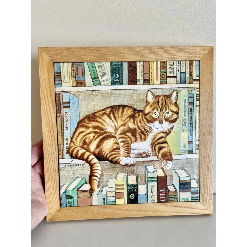 Vintage Lowell Herrero Cat Tile Art | Large 9